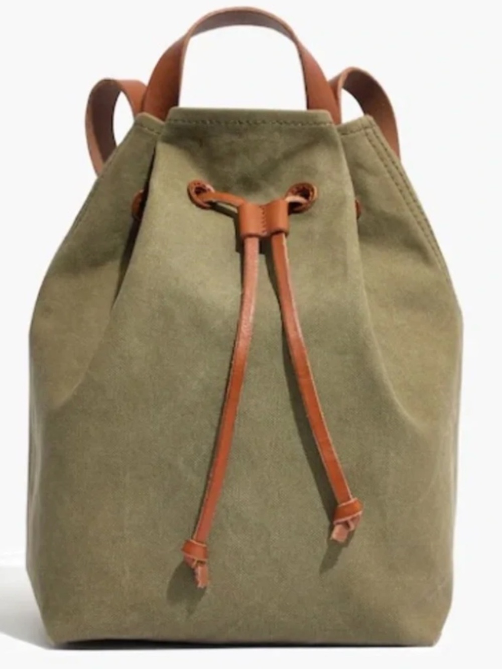 Madewell Canvas Somerset Backpack Olive Green Drawstring Leather Strap Bag H6619
